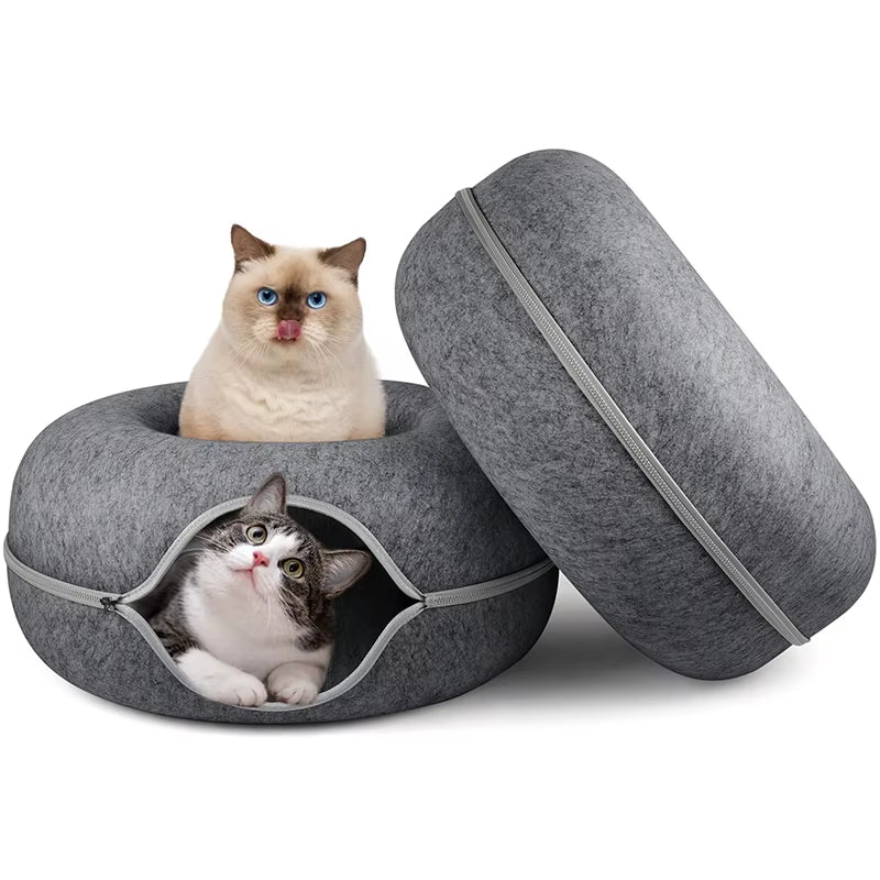 Donut Cat Bed Pet Cat Tunnel Interactive Game Toy Cat Bed Dual-Use Spliceable Double-Layer Composite Structure Universal